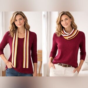 Biden Burgundy Merino Wool Blend Tie Neck Sweater Size 8